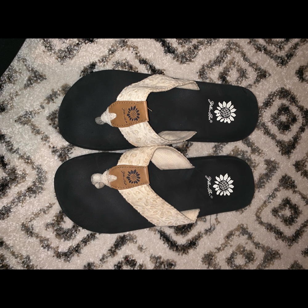 Yellow box flip flops